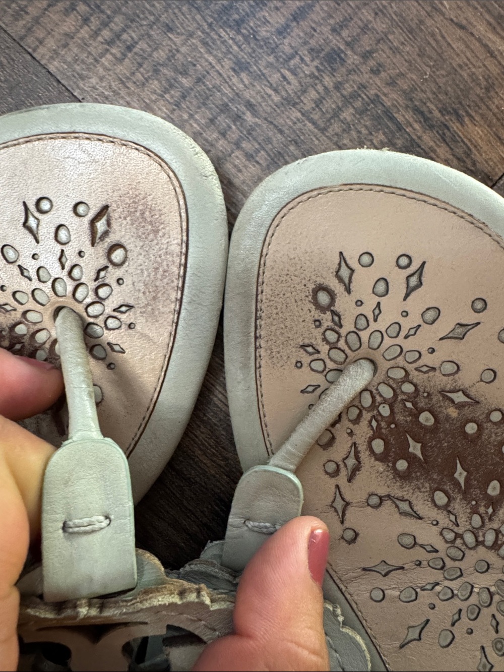 Tory Burch Miller Scalloped Medallion Sandals in a neutral beige or almond - Picture 9 of 16